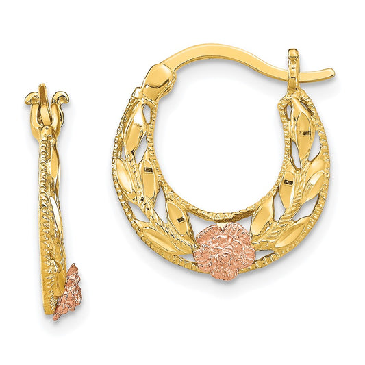 14K Two-Tone D/C Flowers Hoop Earrings