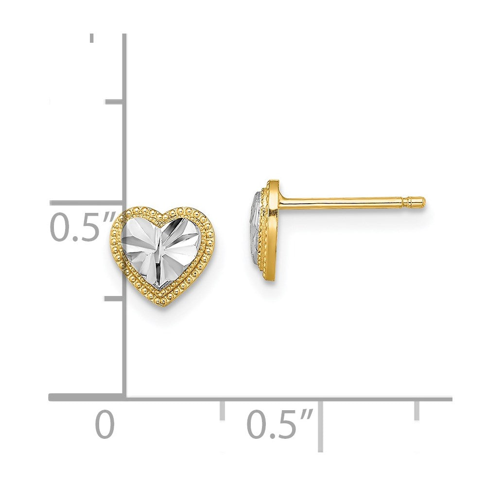 14k w/ Rhodium D/C Heart Post Earrings