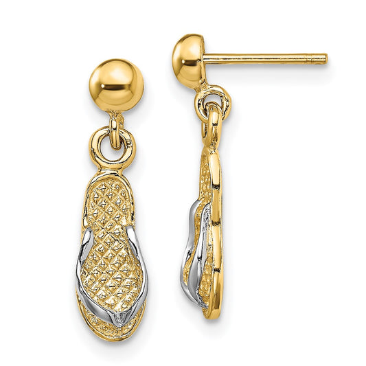 14K and Rhodium Flip Flop Post Dangle Earrings