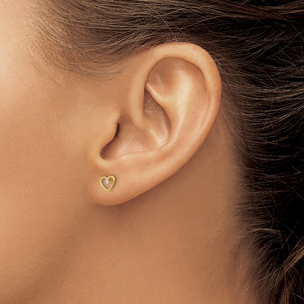 14k w/ Rhodium D/C Heart Post Earrings
