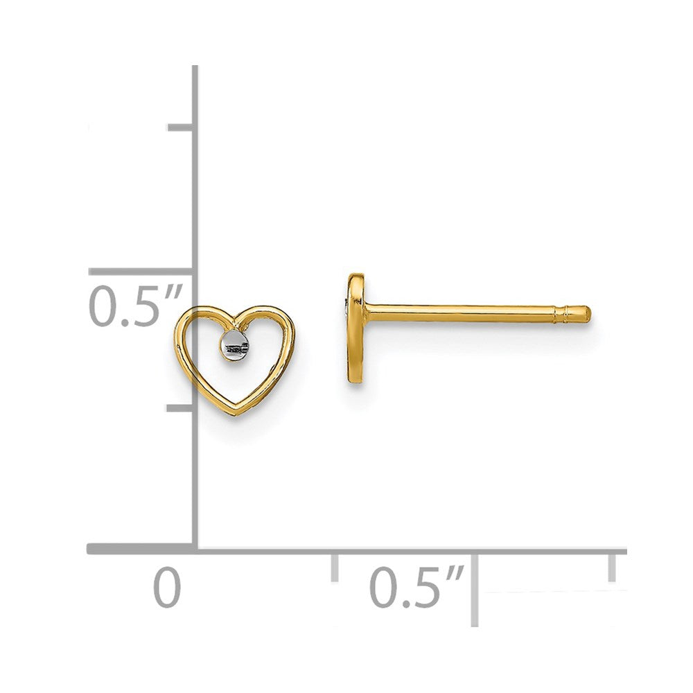 14k w/ Rhodium D/C Heart Post Earrings