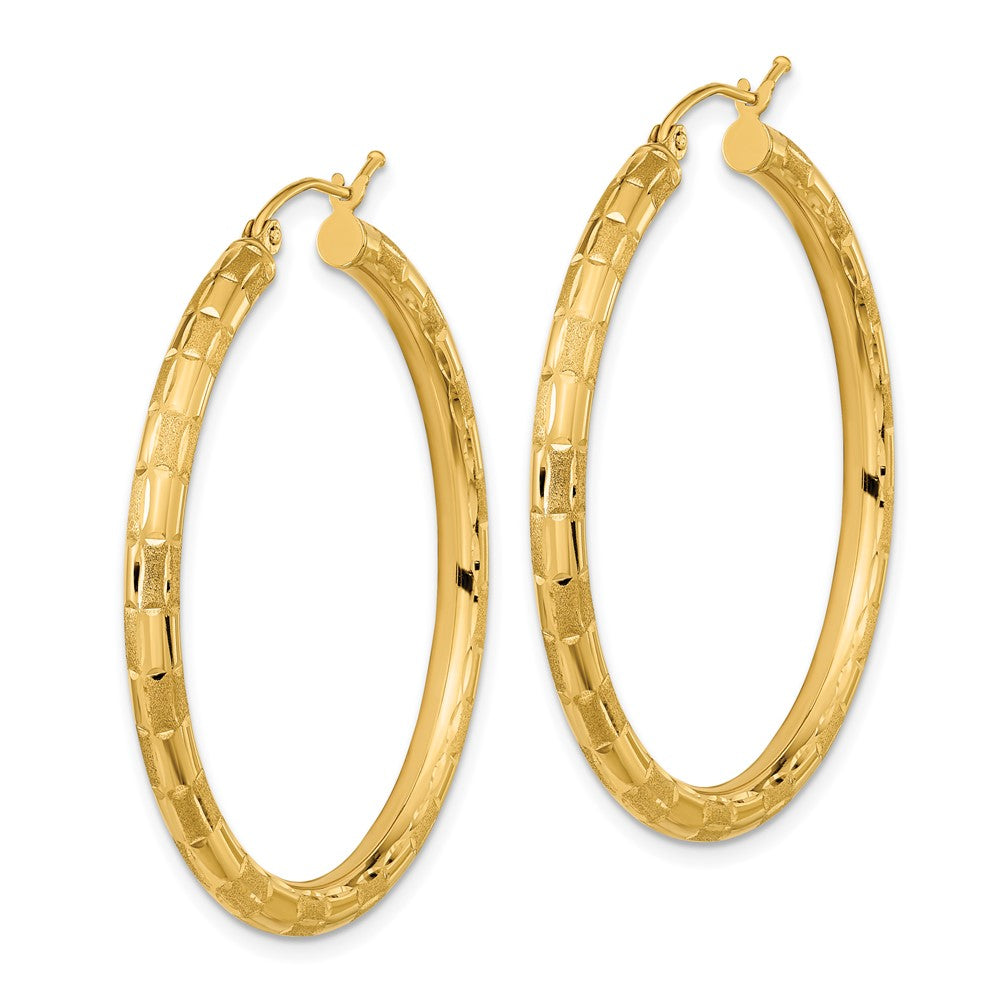 14k Polished Satin and Diamond-cut Hoop Earrings