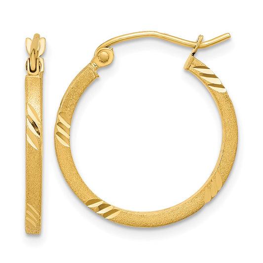 14k Satin Diamond-cut Square Tube Hoop Earrings
