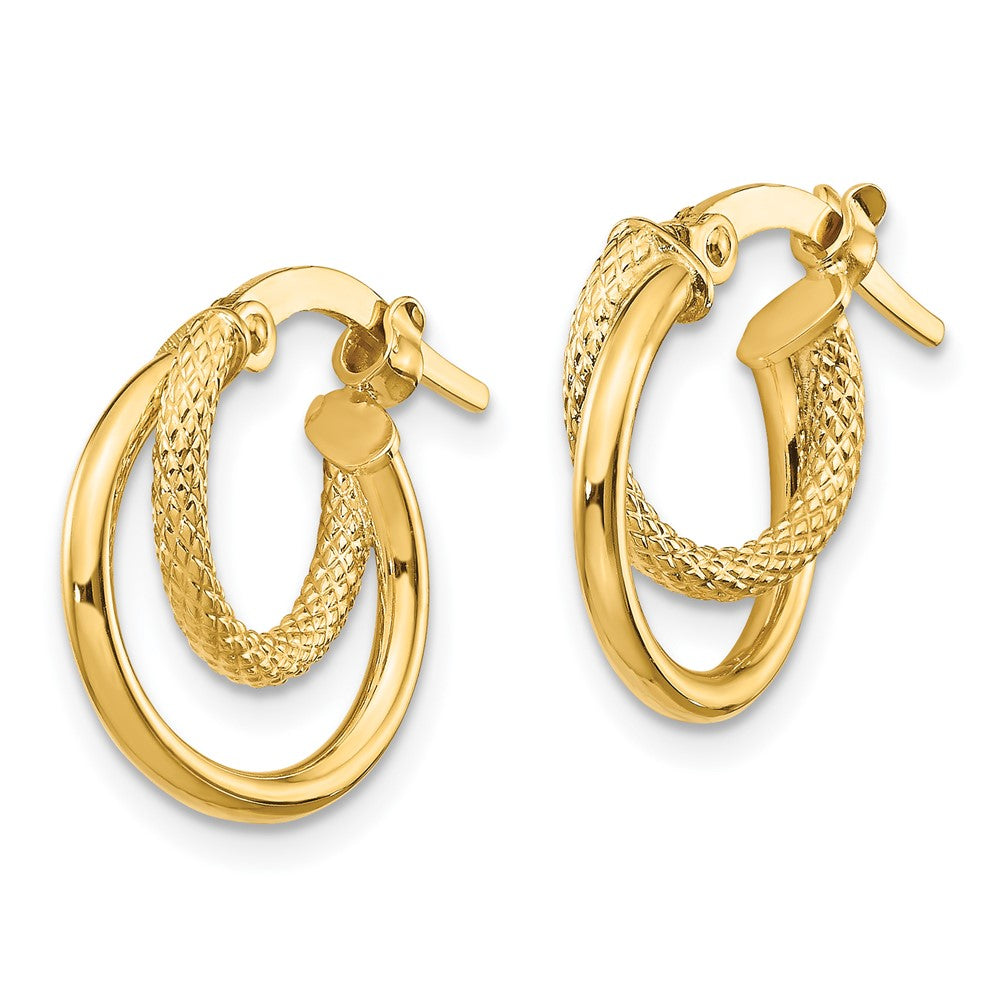 14K Polished Diamond-cut Hinged Hoop Earrings