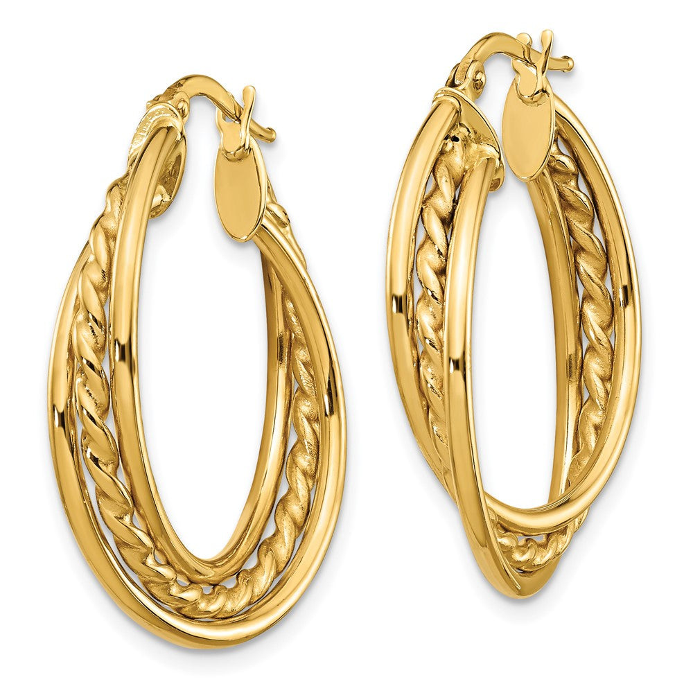 14k Yellow Gold Polished Rope Twisted Hoop Earrings