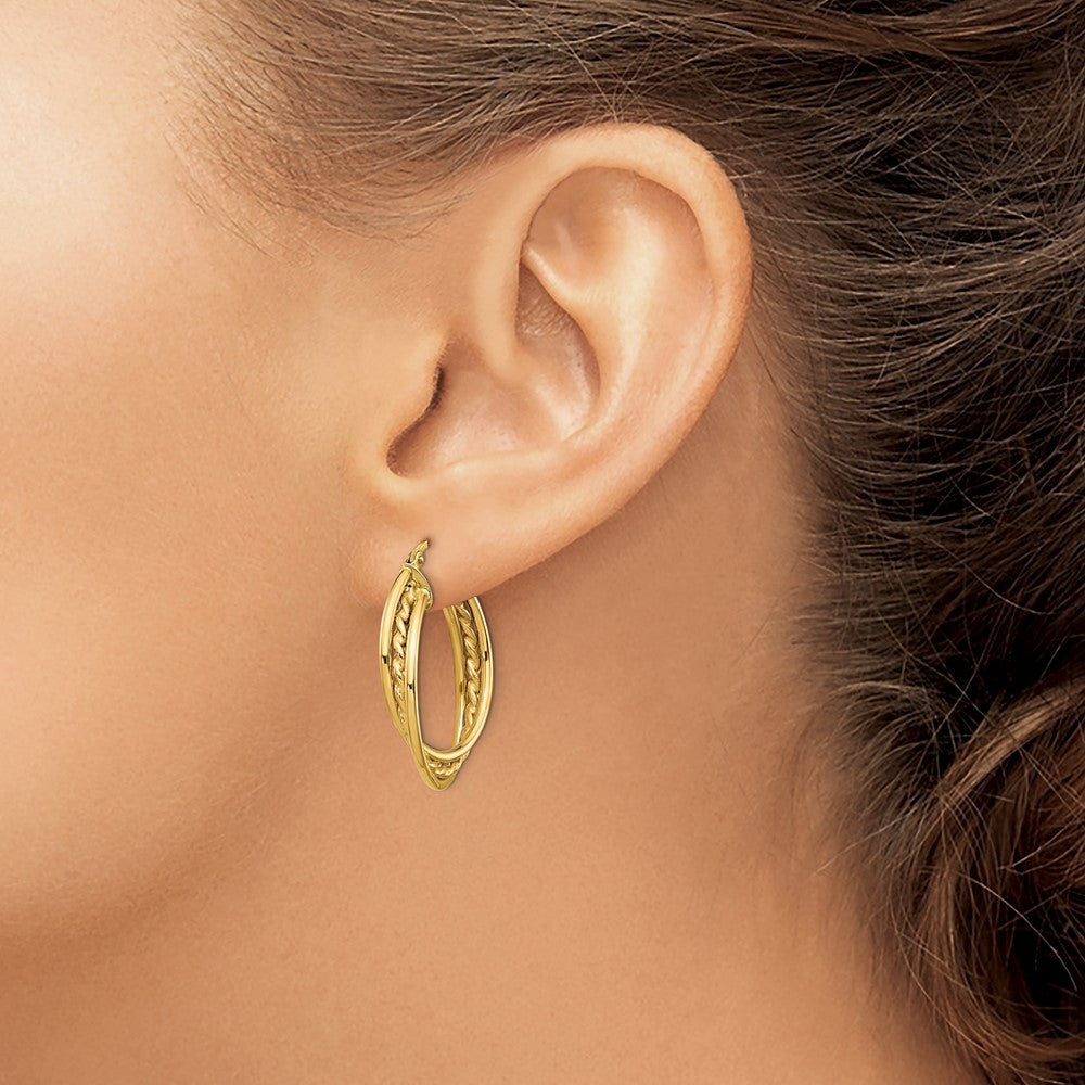 14k Yellow Gold Polished Rope Twisted Hoop Earrings