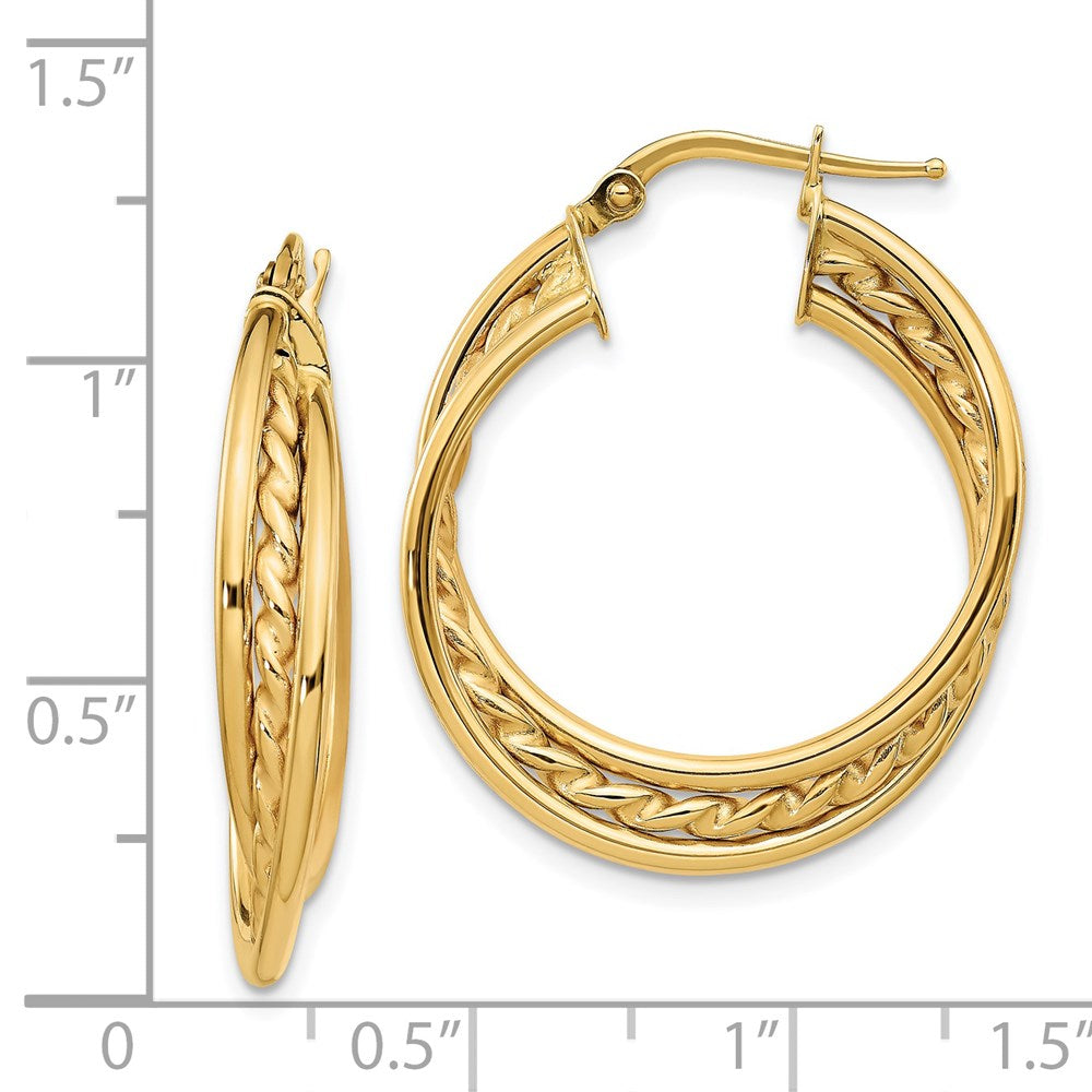 14k Yellow Gold Polished Rope Twisted Hoop Earrings