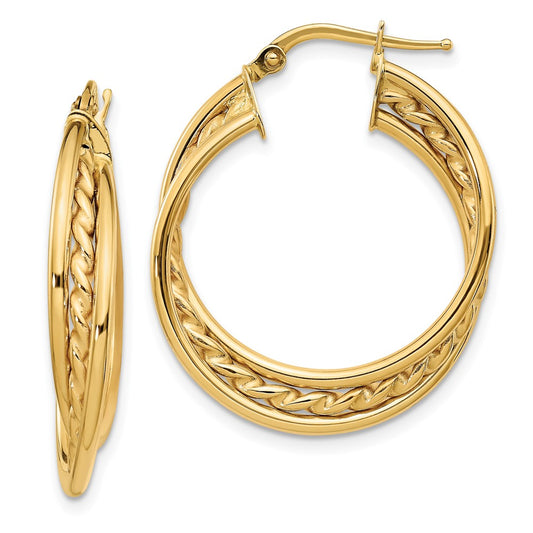 14k Yellow Gold Polished Rope Twisted Hoop Earrings