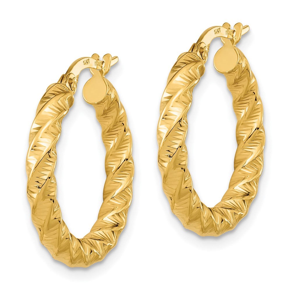 14k Gold Polished 3mm Twisted Hoop Earrings