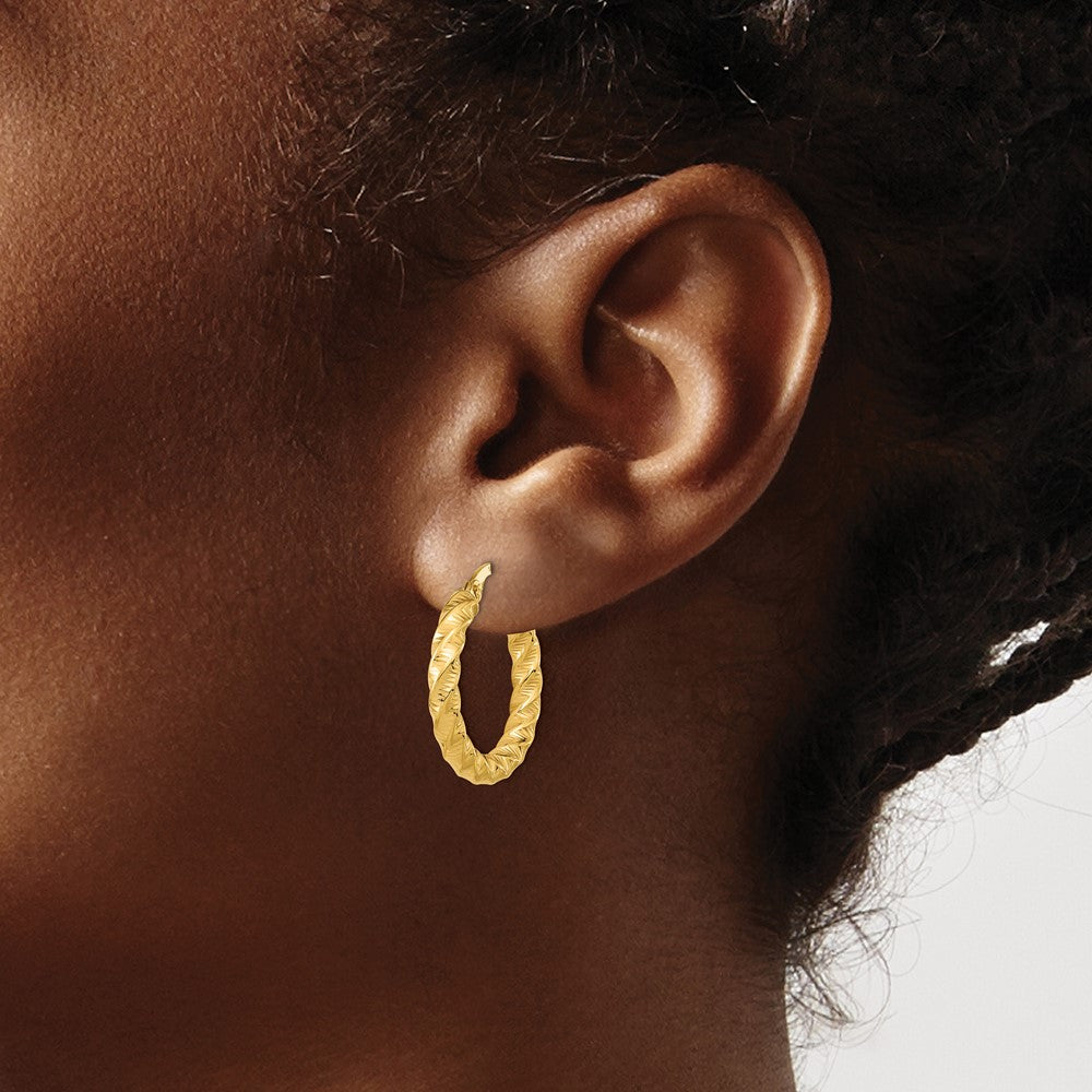14k Gold Polished 3mm Twisted Hoop Earrings