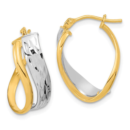 14k Two-Tone Diamond-cut and Polished Earrings