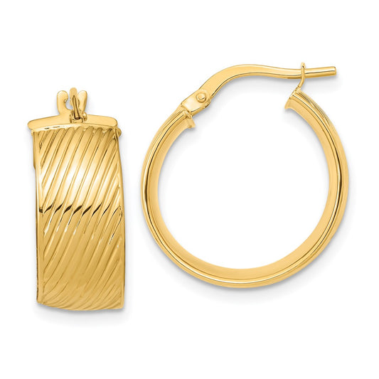 14K 8mm Polished Textured Hinged Hoop Earrings