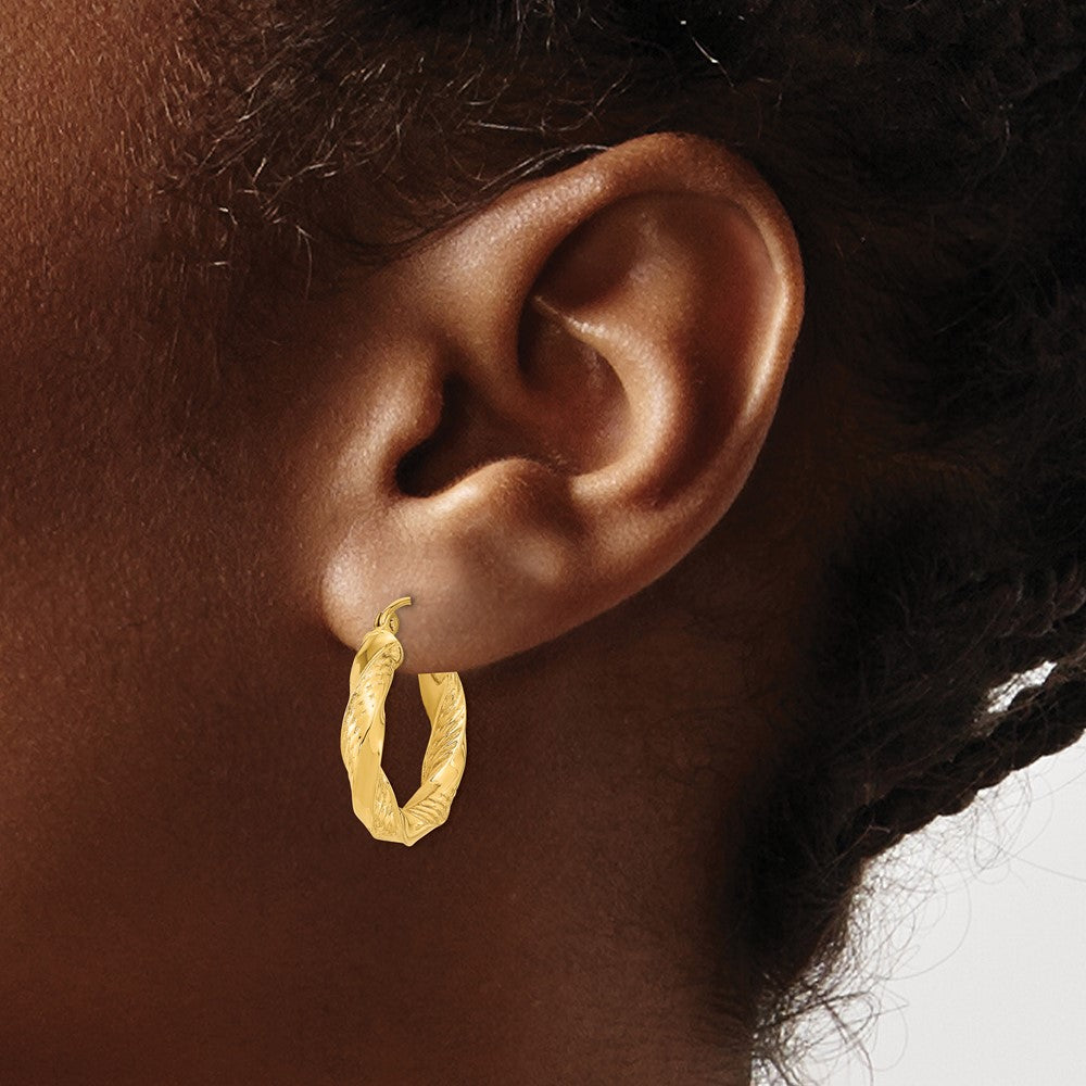14k Polished & D/C Twist Hoop Earrings