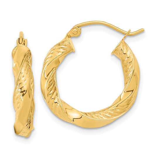 14k Polished & D/C Twist Hoop Earrings