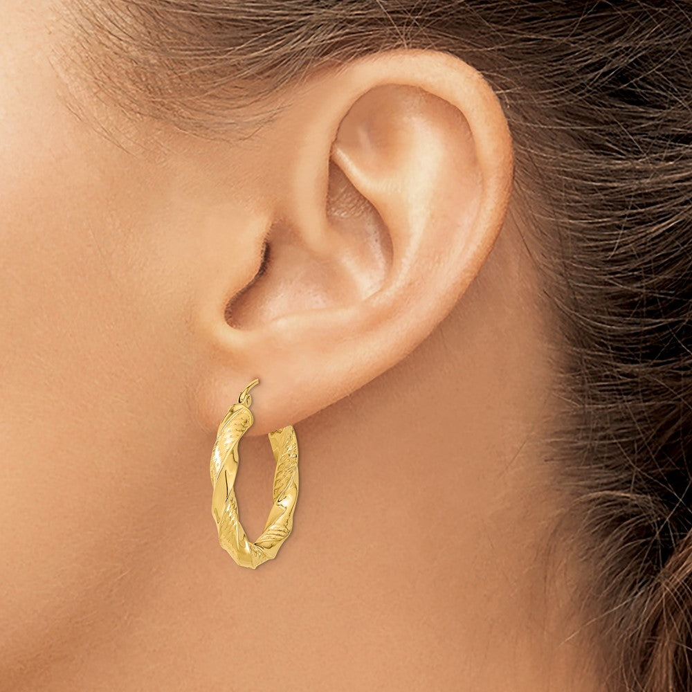 14k Polished & D/C Twist Hoop Earrings