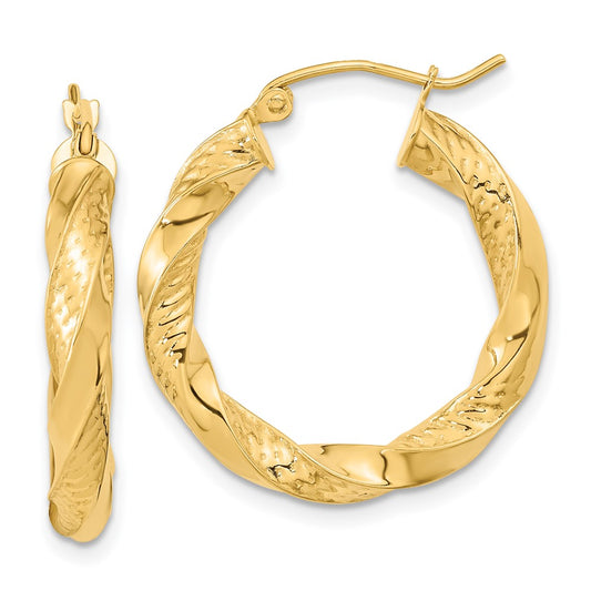 14k Polished & D/C Twist Hoop Earrings