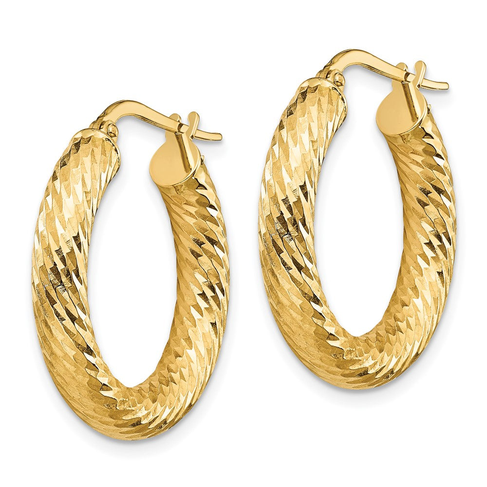 14k 4mm Polished Diamond-cut Round Hoop Earrings
