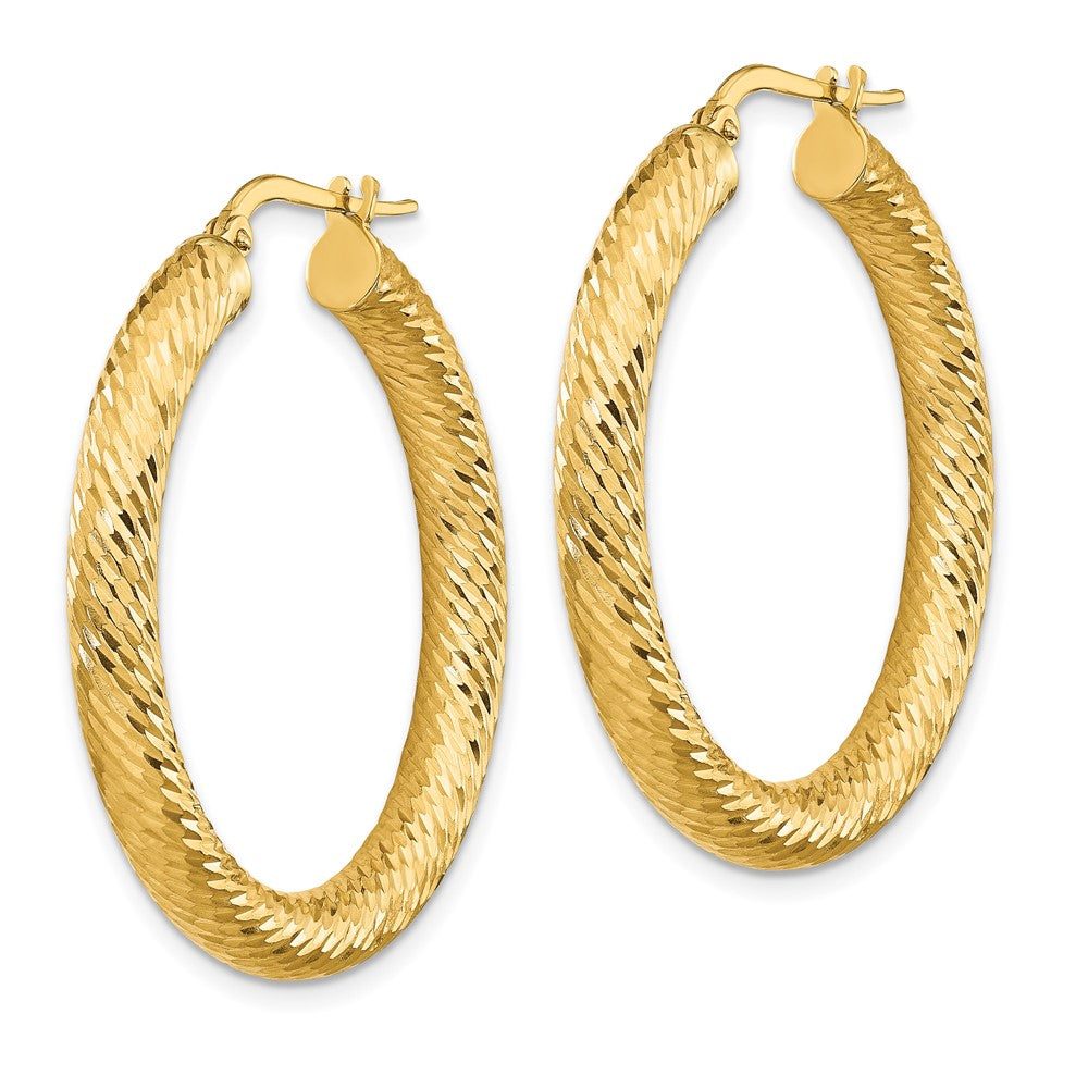 14k 4x25mm Diamond-cut Round Hoop Earrings