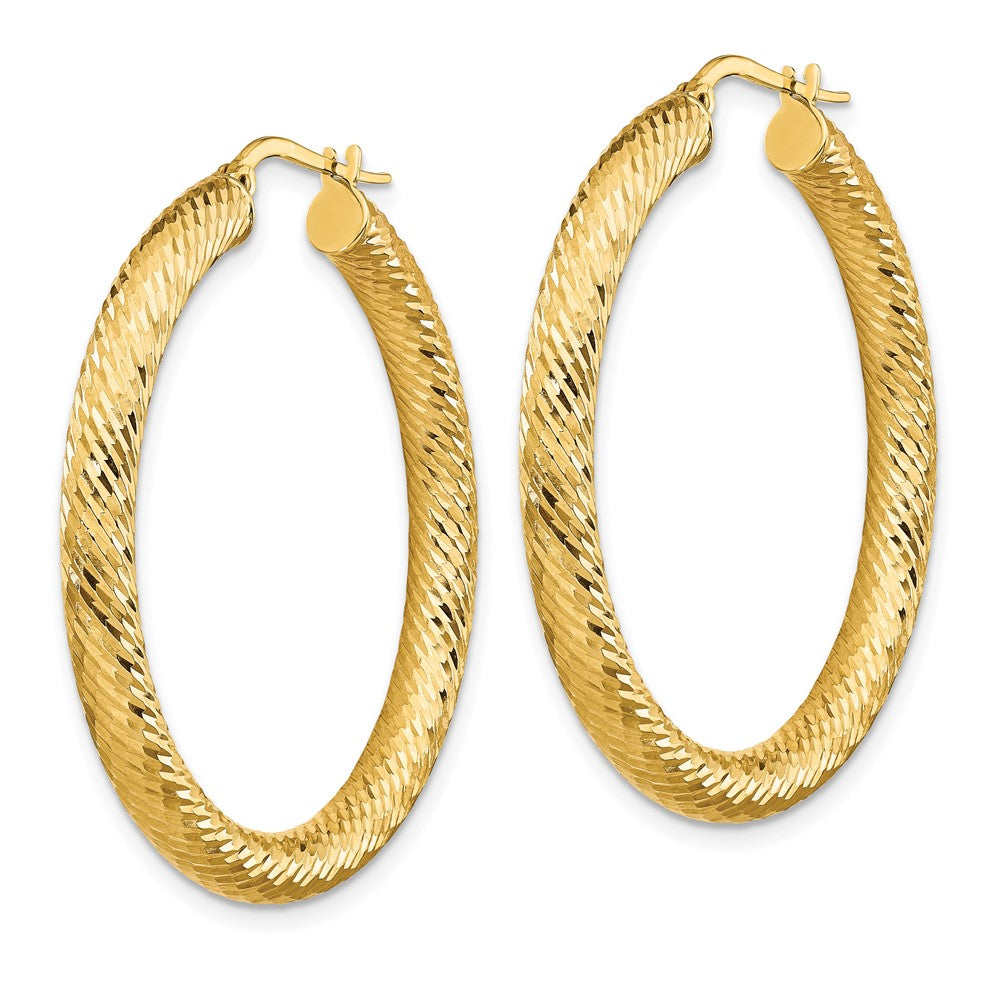14k 4x30mm Diamond-cut Round Hoop Earrings