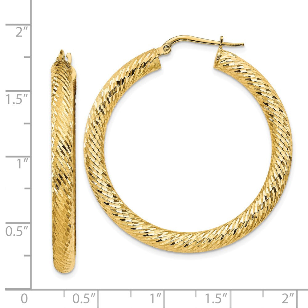 14k 4x30mm Diamond-cut Round Hoop Earrings
