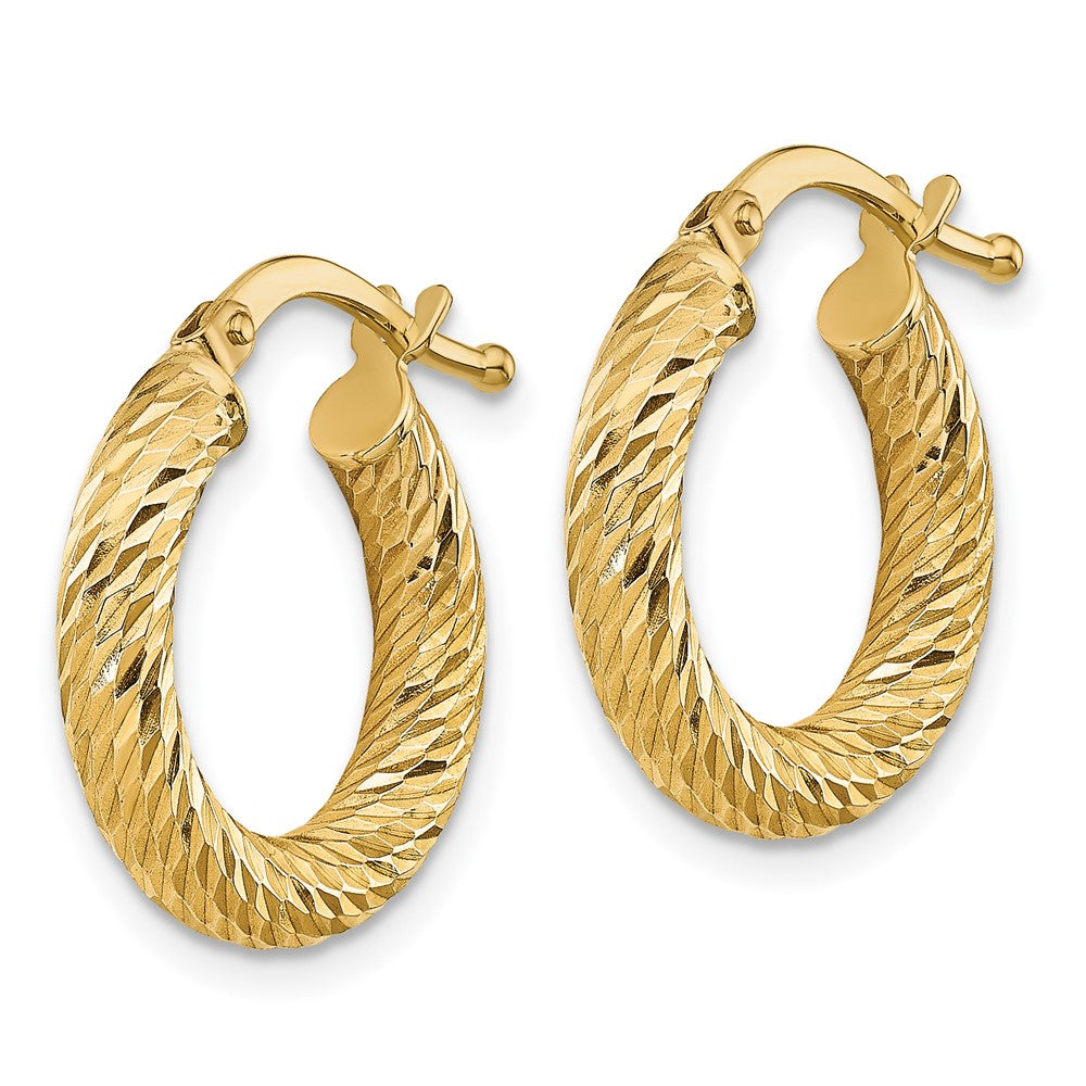 14k 3x10mm Diamond-cut Round Hoop Earrings