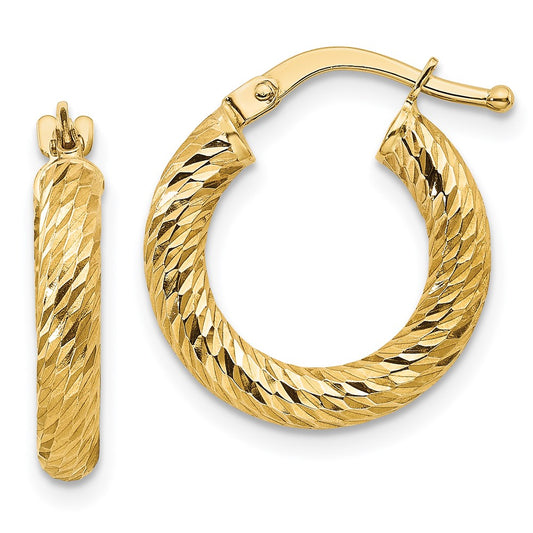 14k 3x10mm Diamond-cut Round Hoop Earrings
