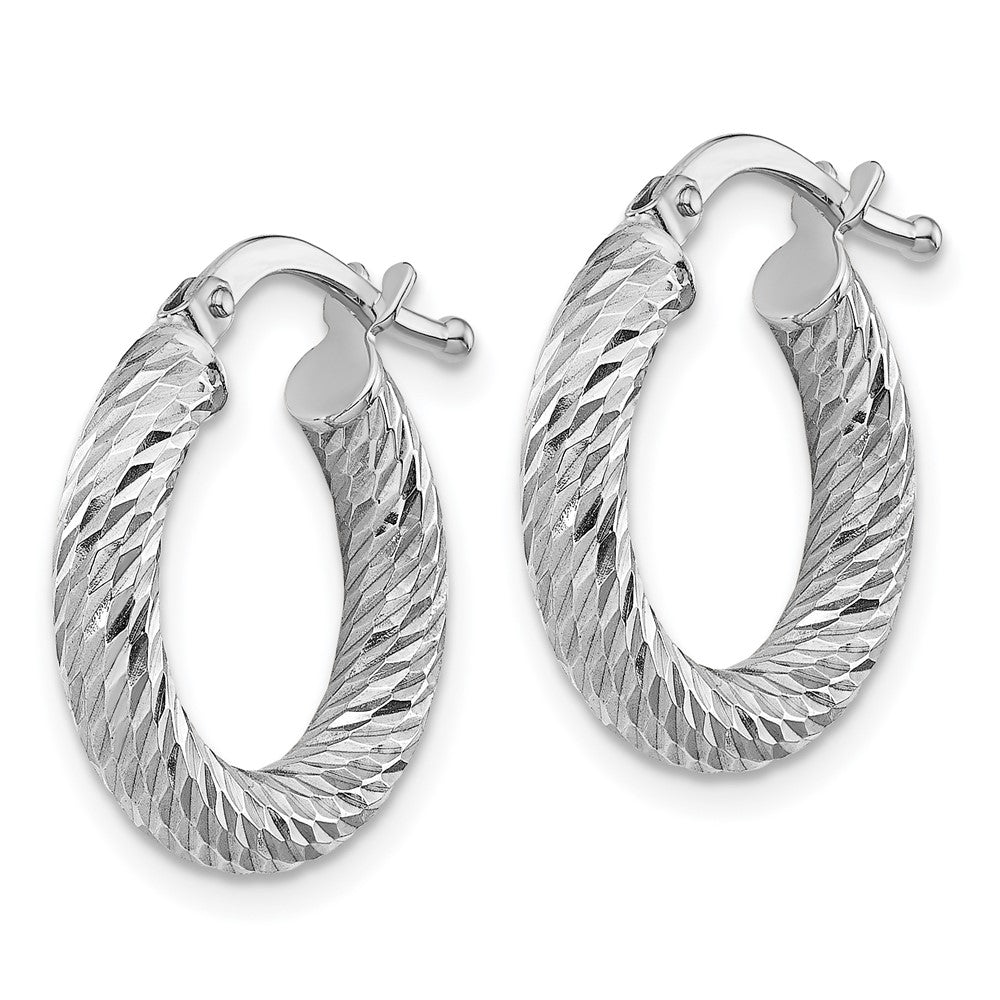14k 3x10mm White Gold Diamond-cut Round Hoop Earrings