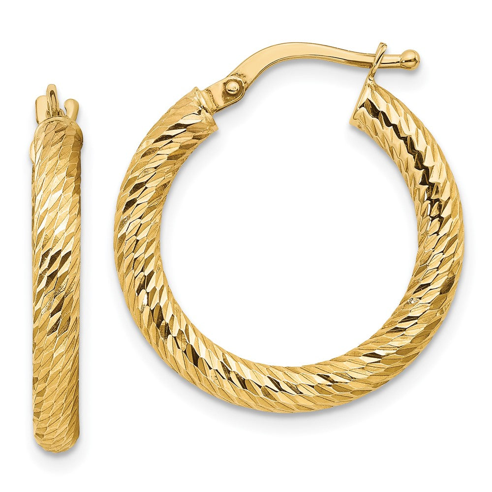 14k Polished 3mm Diamond-cut Round Hoop Earrings