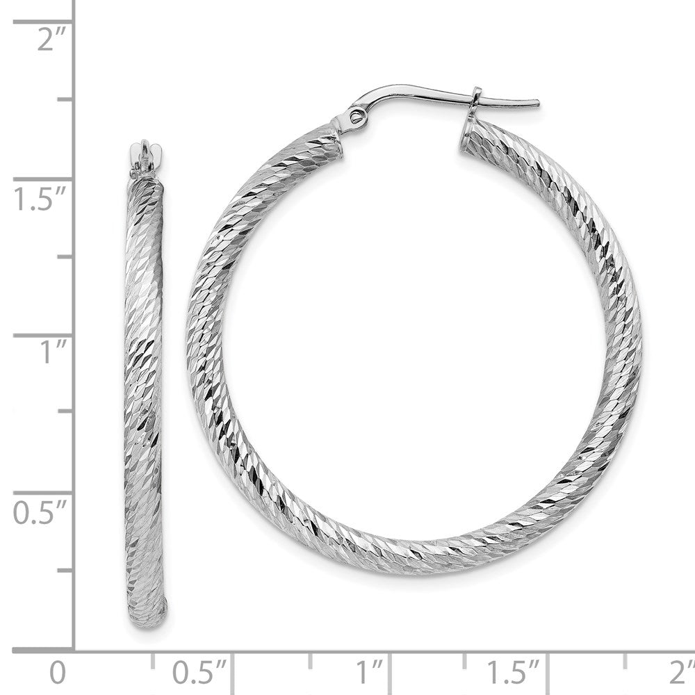 14k 3mm Polished White Gold Diamond-cut Round Hoop Earrings