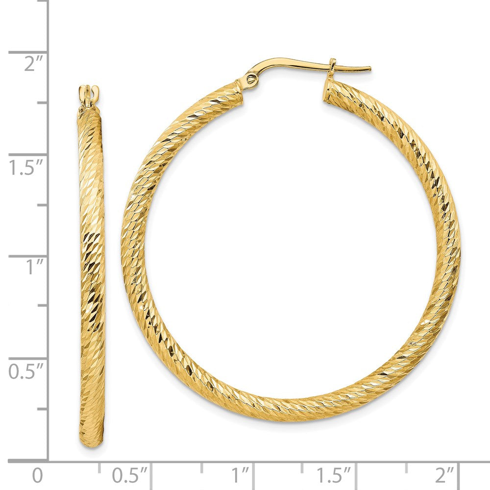 14k 3x35mm Diamond-cut Round Hoop Earrings