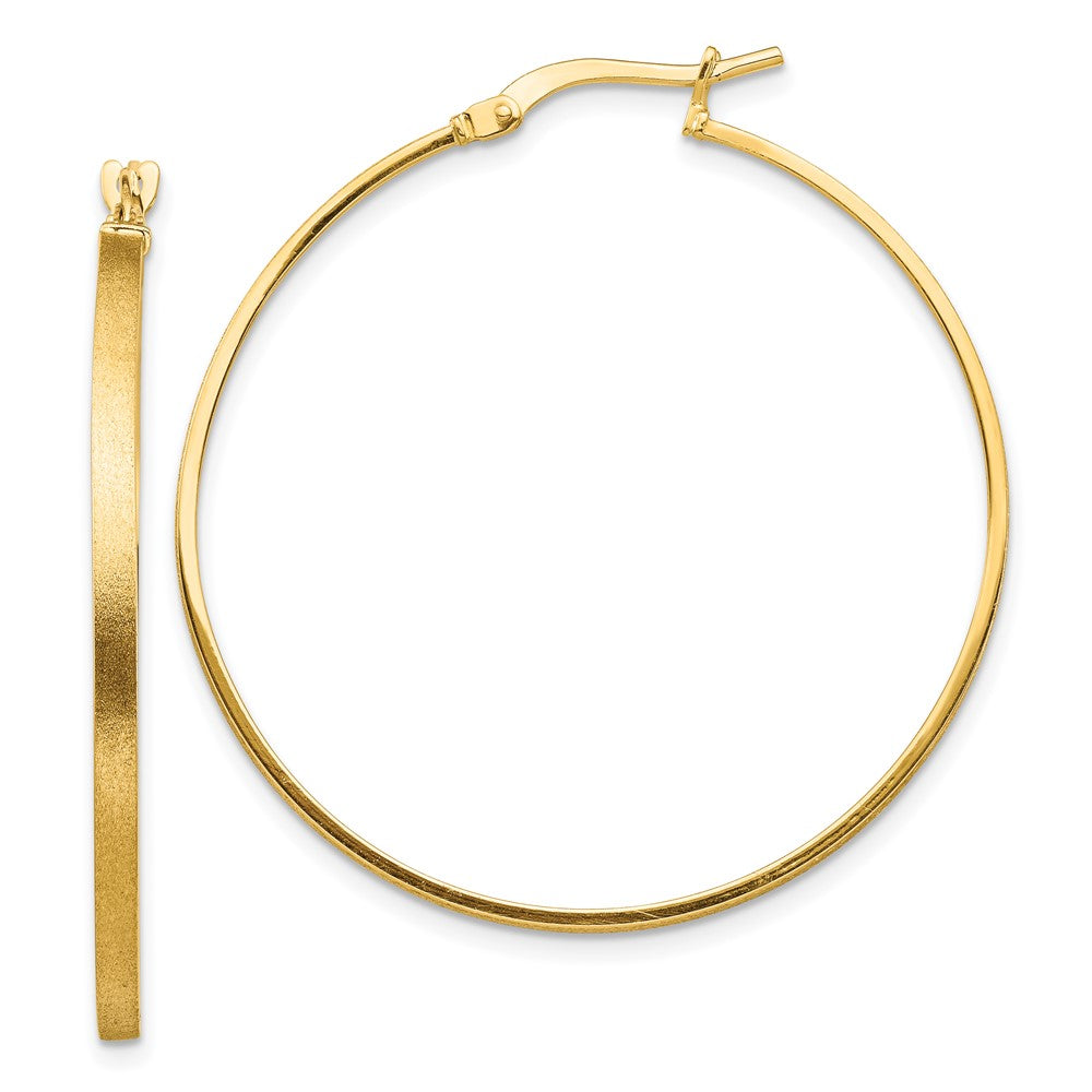 14k Brushed and Polished 2mm Hoop Earrings