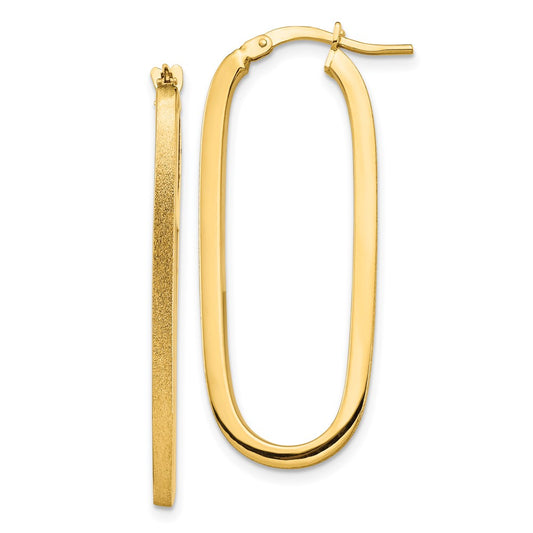 14k Polished & Satin 2mm Oval Hoop Earrings