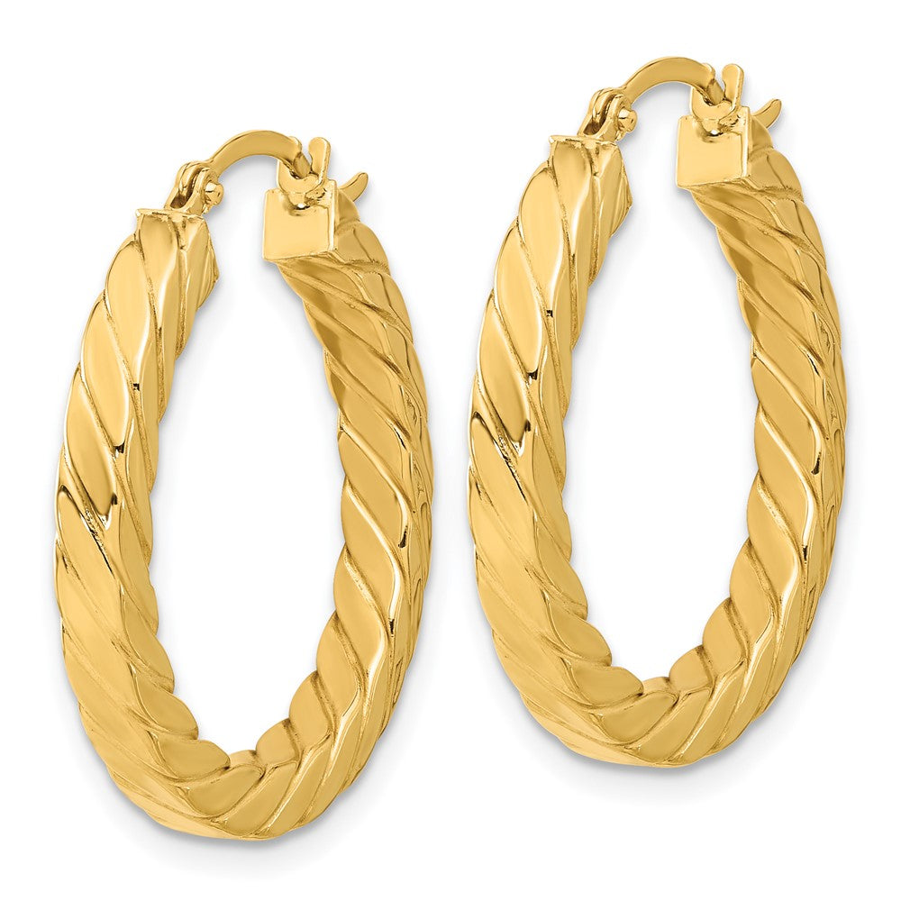 14k Yellow Gold Polished & Twisted 3mm Square Tube Hoop Earrings