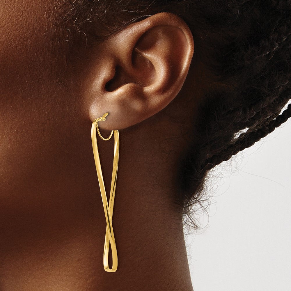 14k Polished 2mm Wavy Rectangle Hoop Earrings