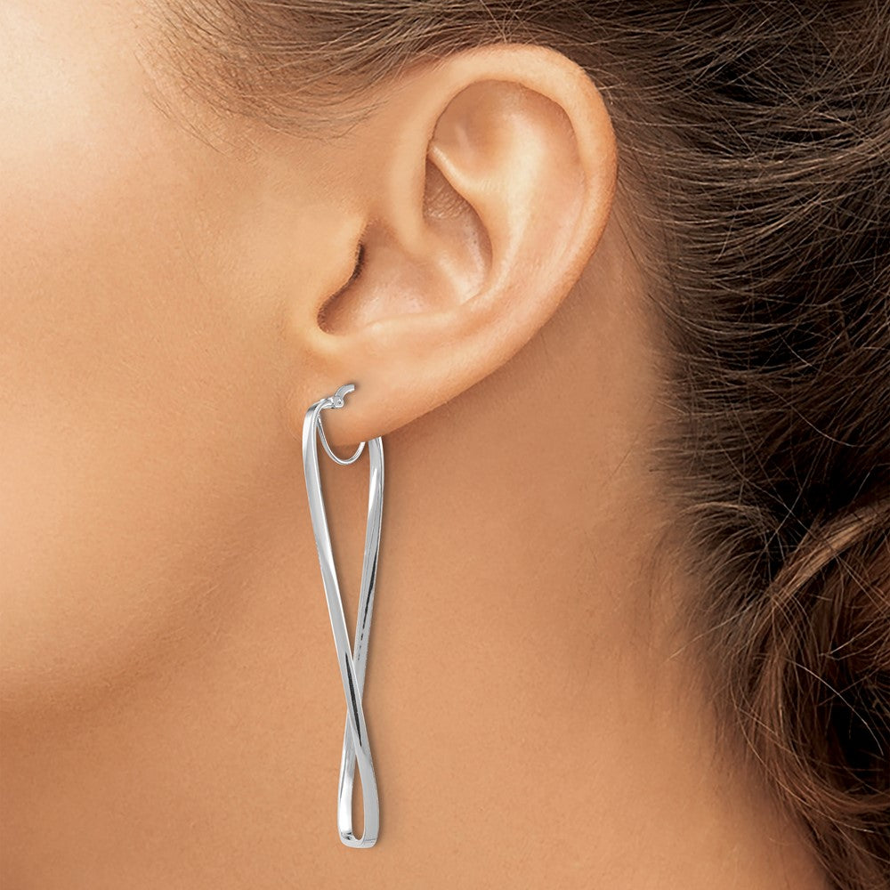14k White Gold Polished 2mm Wavy Rectangle Hoop Earrings
