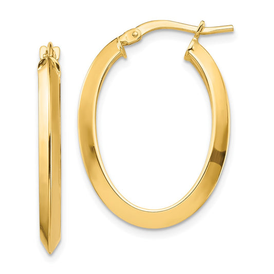 14k Polished 3.5mm Knife Edge Oval Hoop Earrings