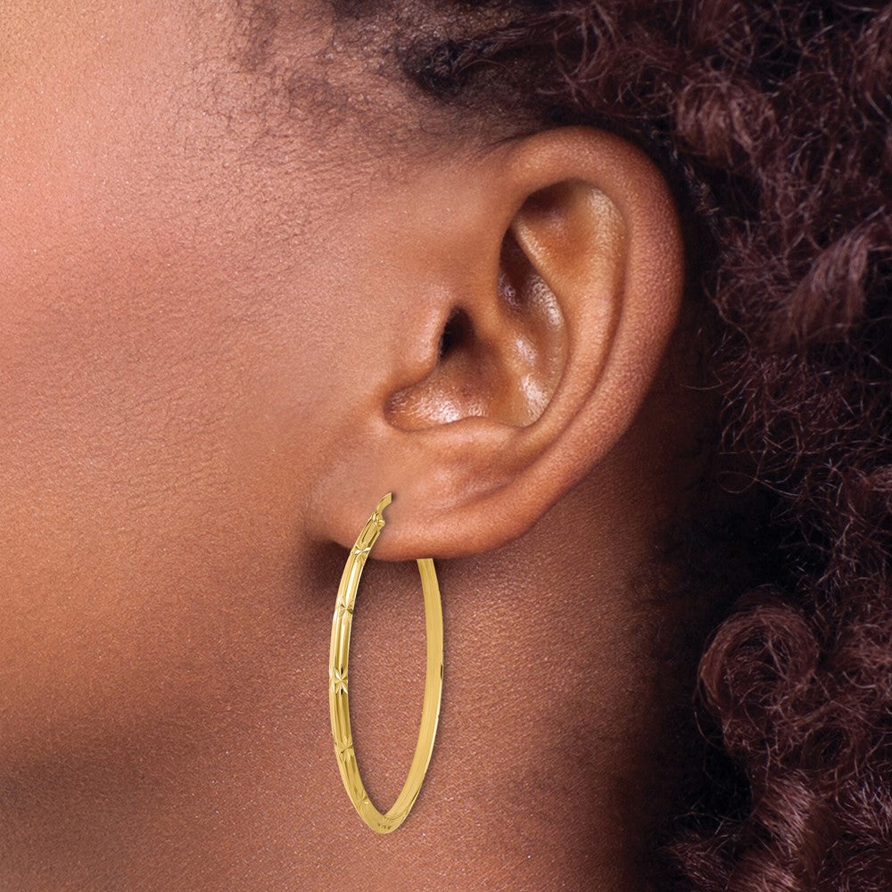 14K Polished Diamond-Cut Hoop Earrings