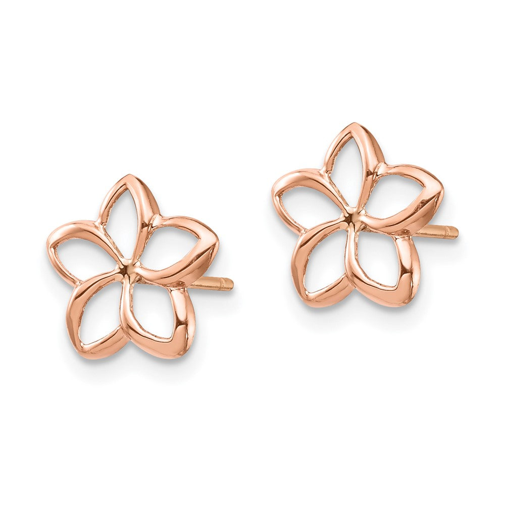 14K Rose Gold Rose Polished Plumeria Cutout Post Earrings