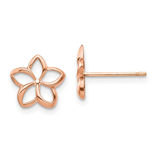 14K Rose Gold Rose Polished Plumeria Cutout Post Earrings