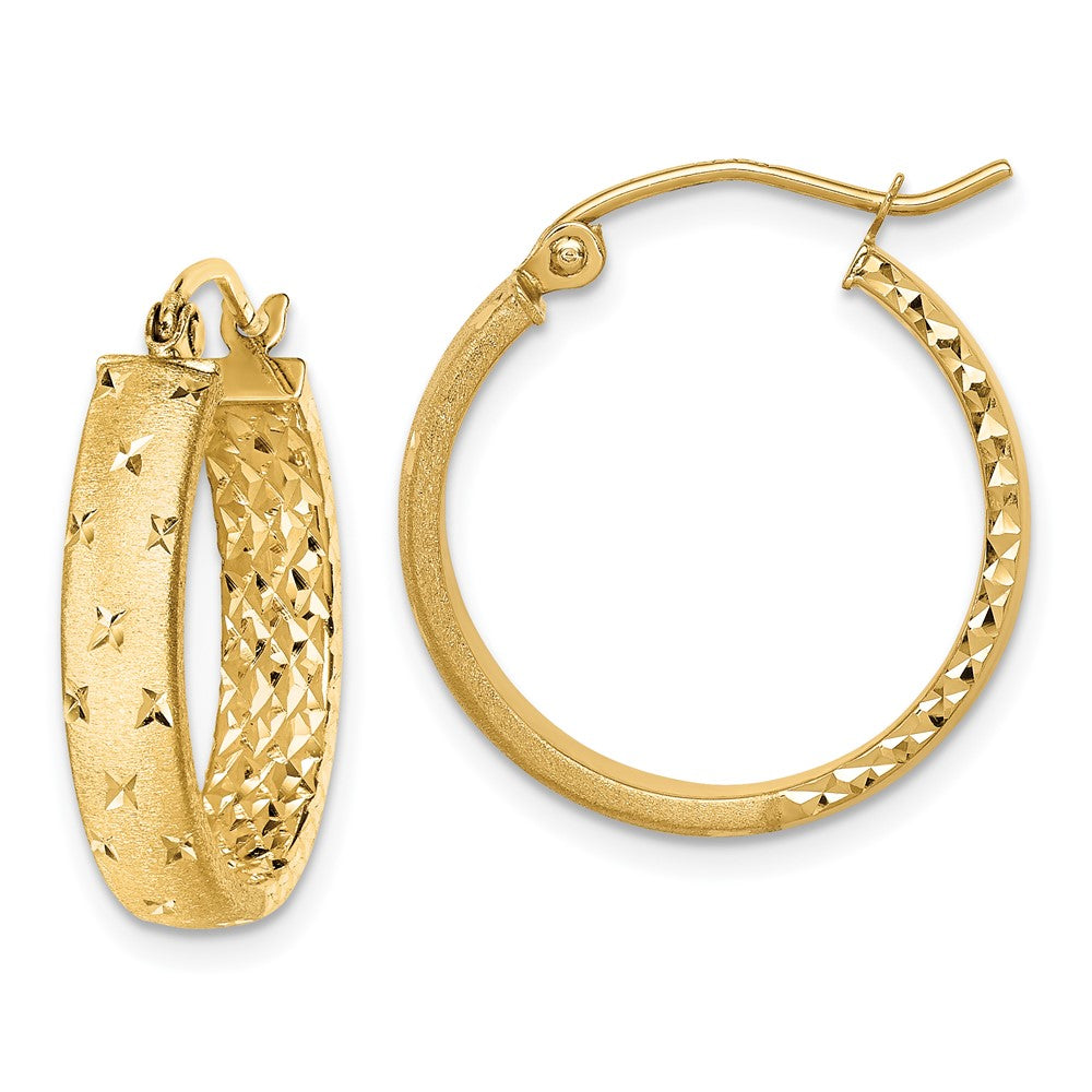 14k Polished Diamond-cut In/Out Hoop Earrings