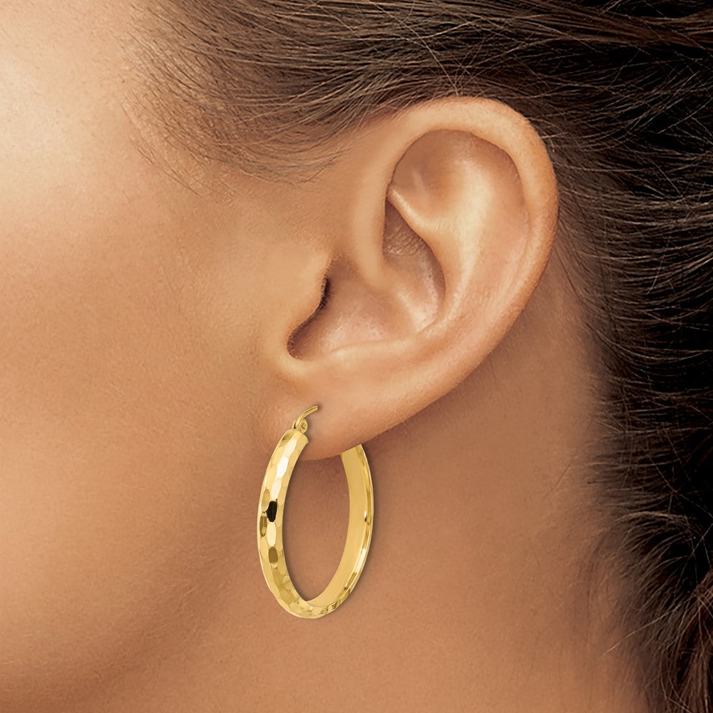 14k Yellow Gold Diamond-cut Hoop Earrings