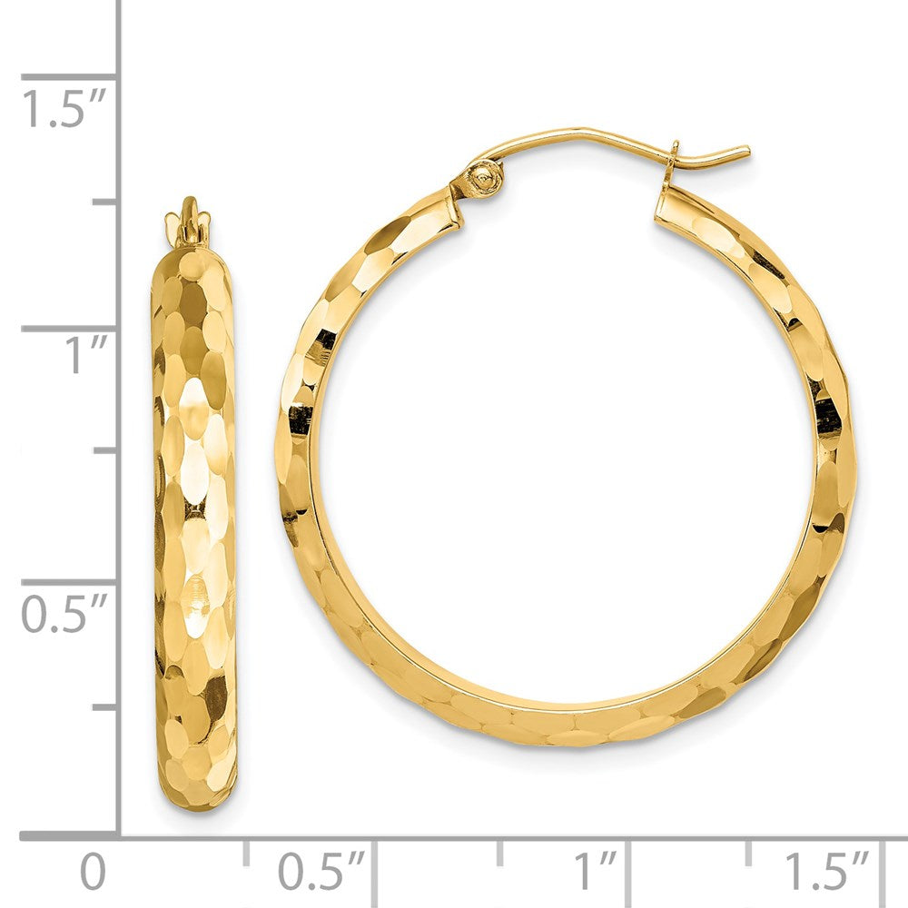 14k Yellow Gold Diamond-cut Hoop Earrings