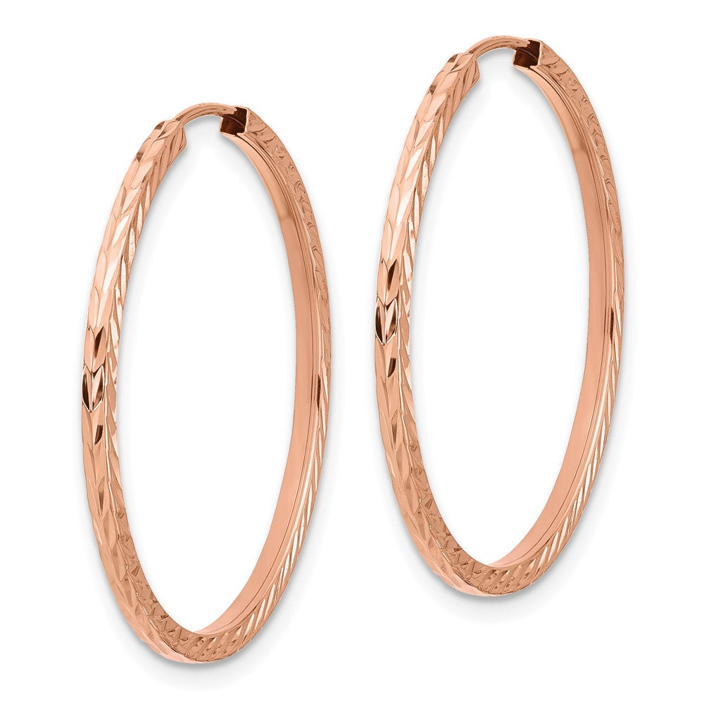 14k Rose Gold Rose Gold Diamond-cut Square Tube Endless Hoop Earrings