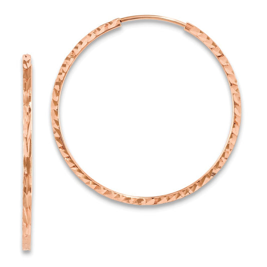 14k Rose Gold Rose Gold Diamond-cut Square Tube Endless Hoop Earrings