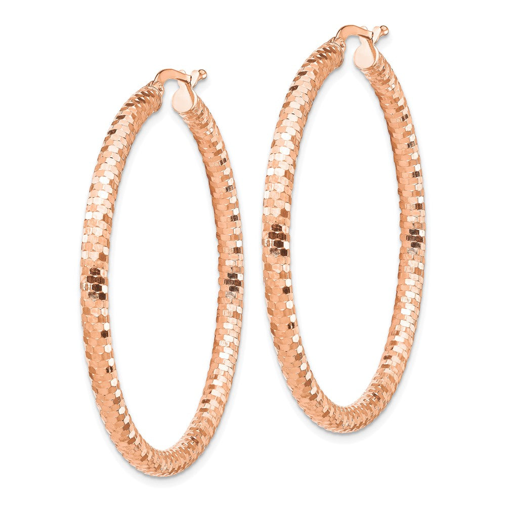 14k Rose Gold 3x35mm Diamond-cut Hoop Earrings