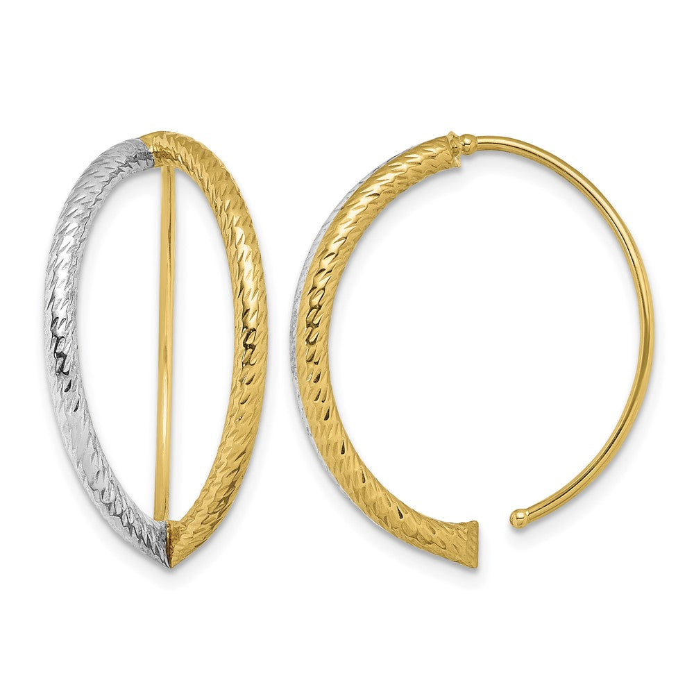 14K w/Rhodium Diamond-Cut Dangle Threader Earrings
