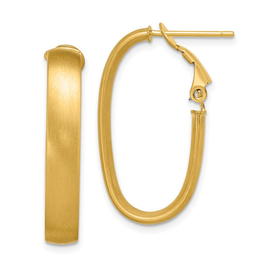14K Satin Oval Omega Back Hoop Earrings