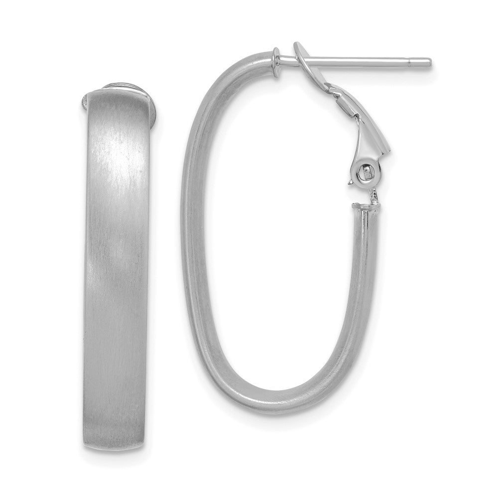 14k White Gold Satin Oval Omega Back Hoop Earrings