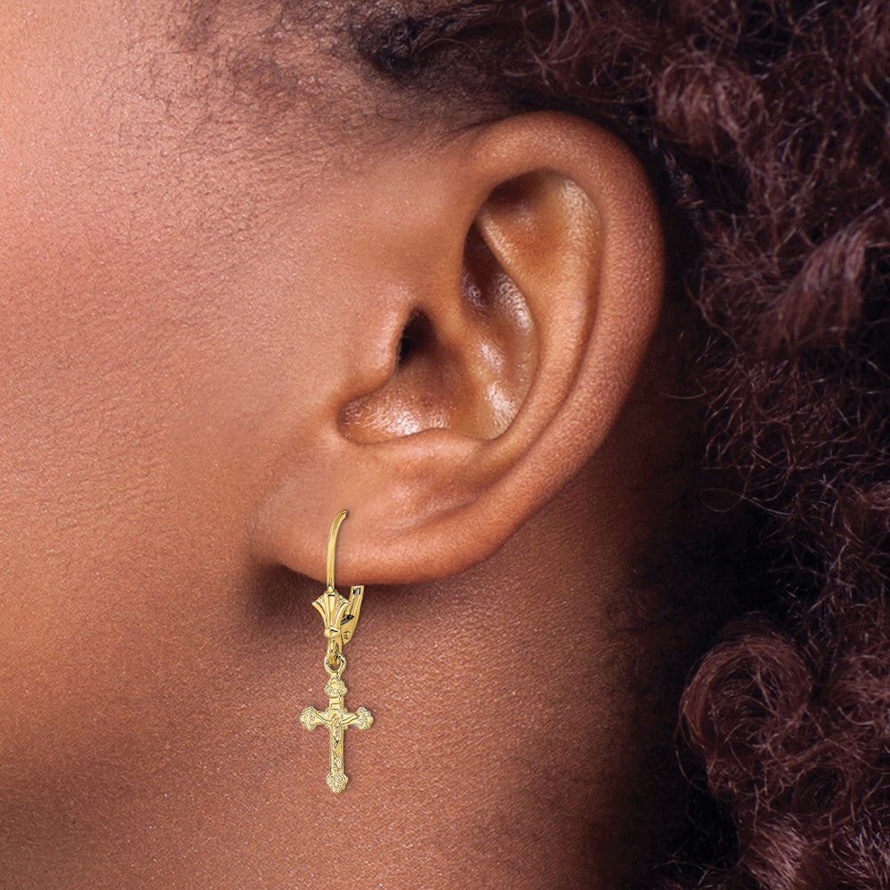 14k Crucifix Leverback Earrings