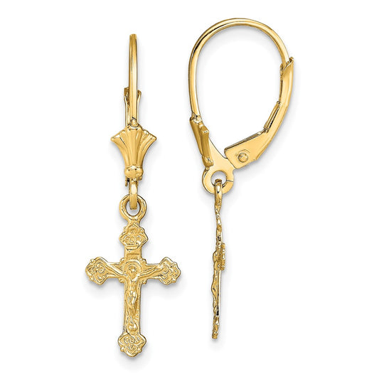14k Crucifix Leverback Earrings